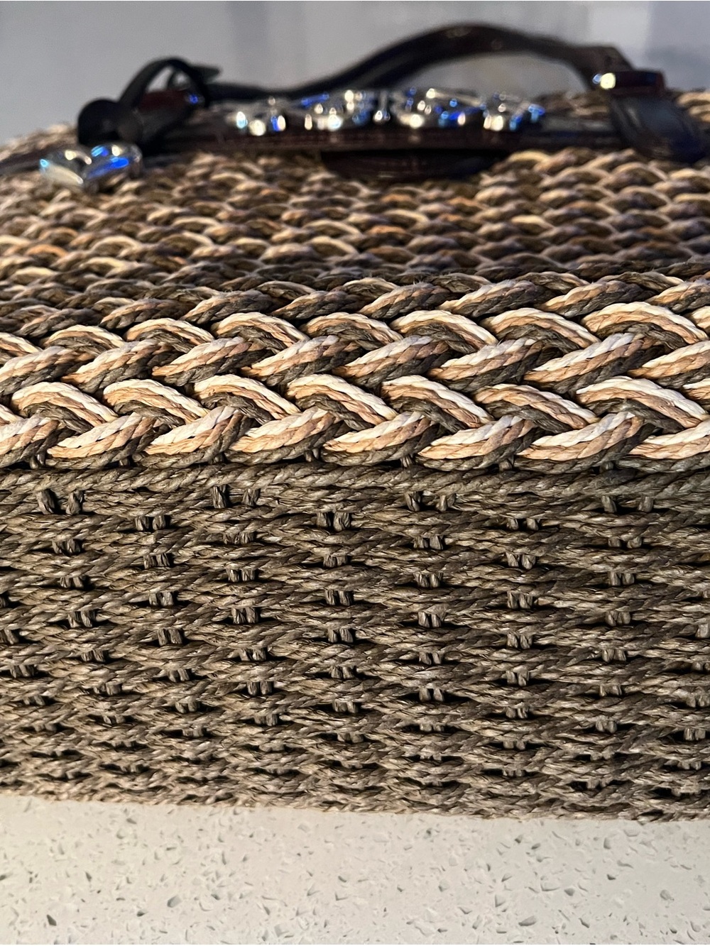 Brighton Beige Woven purse with Brown Leather Trim and Heart Charm - Picture 8 of 12